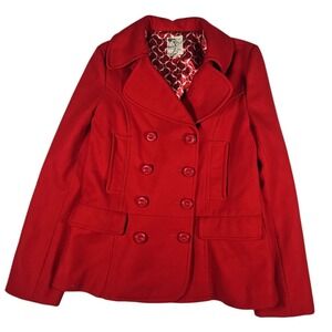 Anthropologie Tulle Red Wool Blend Pea Coat Double Breasted Jacket Cute Lined‎ L